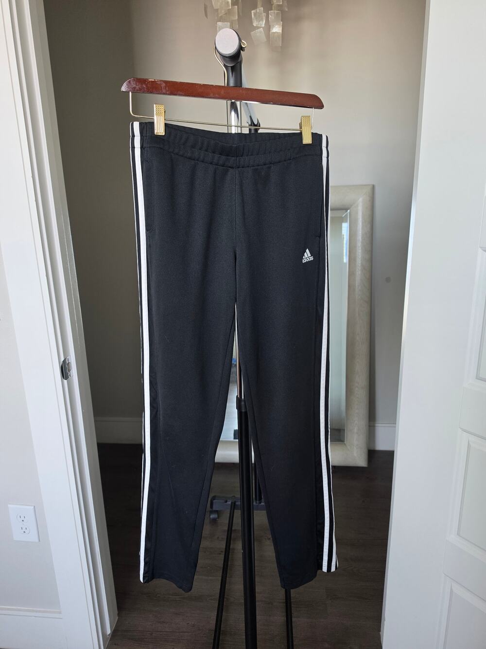 Adidas 3 Stripe Track Pants with Zip Hems Black White Size M